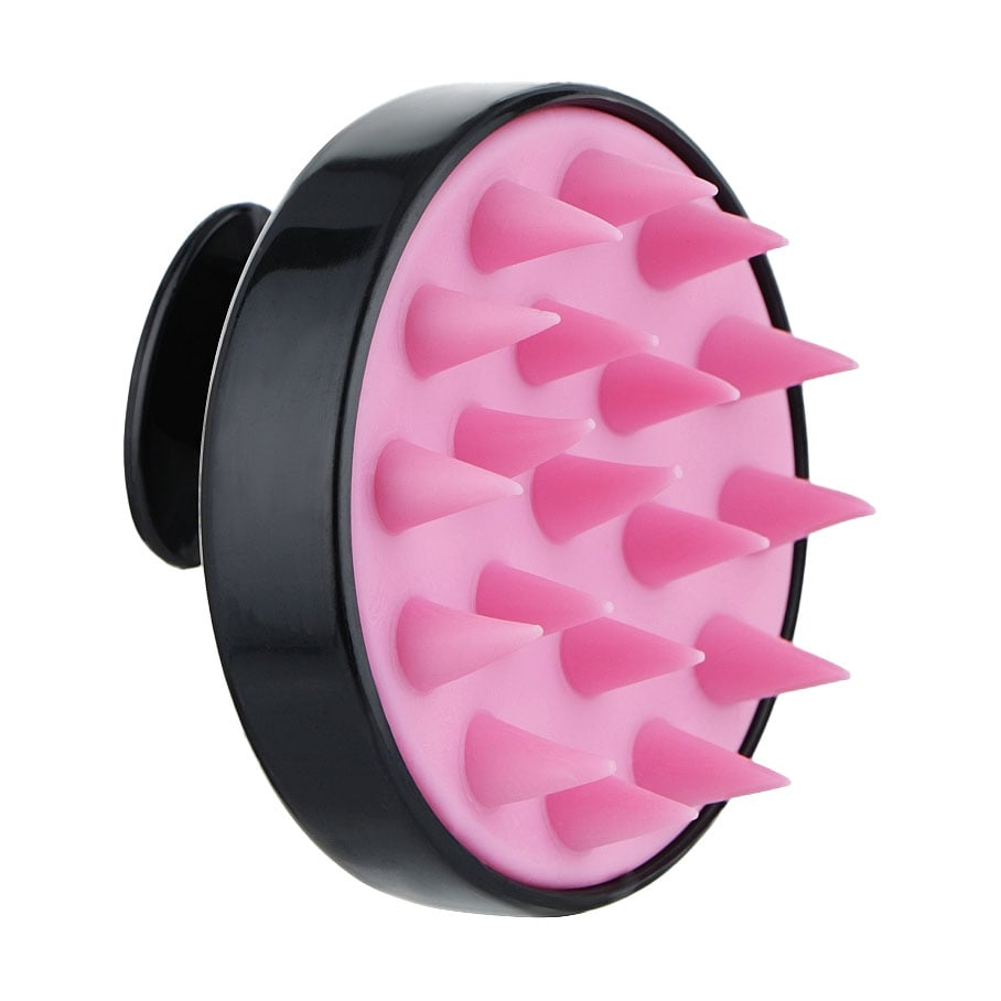 

Щітка-масажер для шкіри голови Cosmo Shop силіконова, кругла з ручкою, матова чорно-рожева, 1 шт (CS041BR)