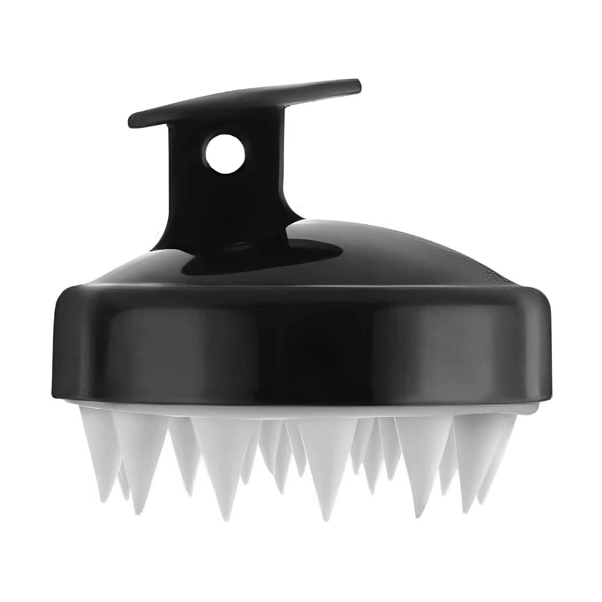 

Щітка-масажер для шкіри голови Cosmo Shop силіконова, кругла з ручкою, матова чорно-біла, 1 шт (CS041BW)