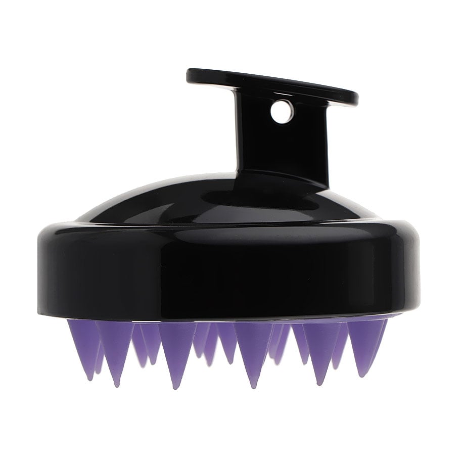 

Щітка-масажер для шкіри голови Cosmo Shop силіконова, кругла з ручкою, матова чорно-фіолетова, 1 шт (CS041MBV)