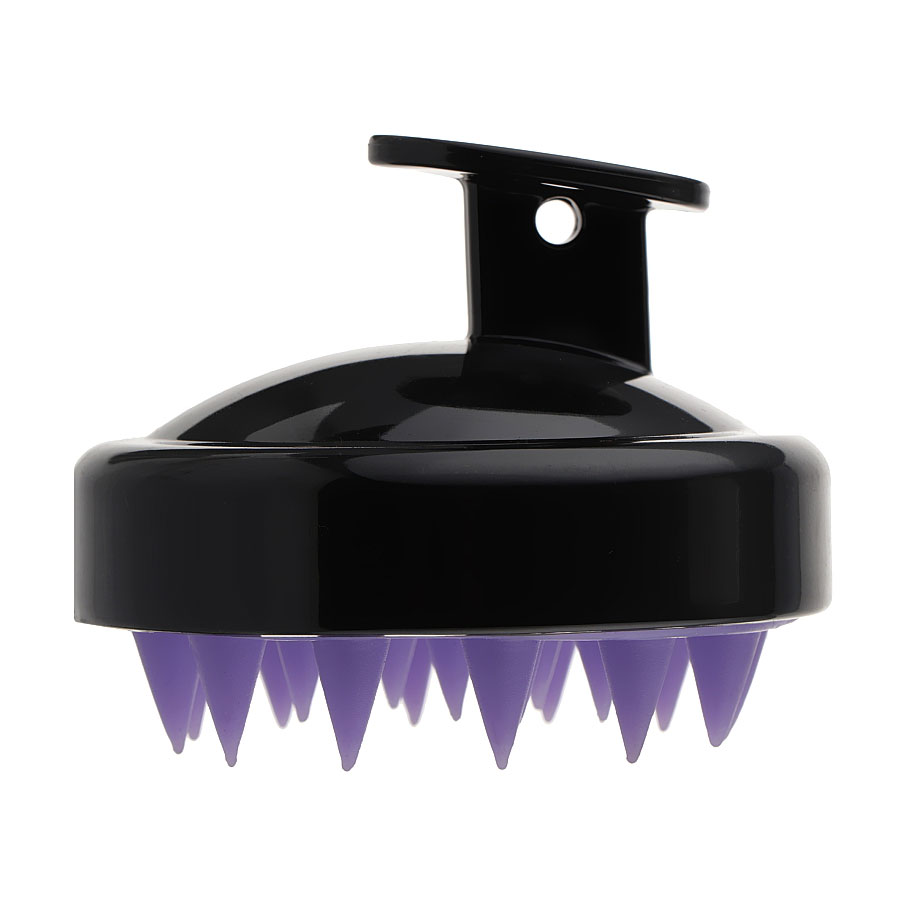 

Щітка-масажер для шкіри голови Cosmo Shop силіконова, кругла з ручкою, матова чорно-фіолетова, 1 шт (CS041MBV)