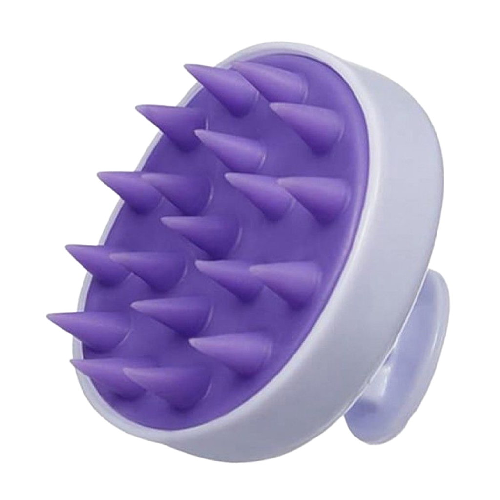 

Щітка-масажер для шкіри голови Cosmo Shop силіконова, кругла з ручкою, матова біло-фіолетова, 1 шт (CS041MW)