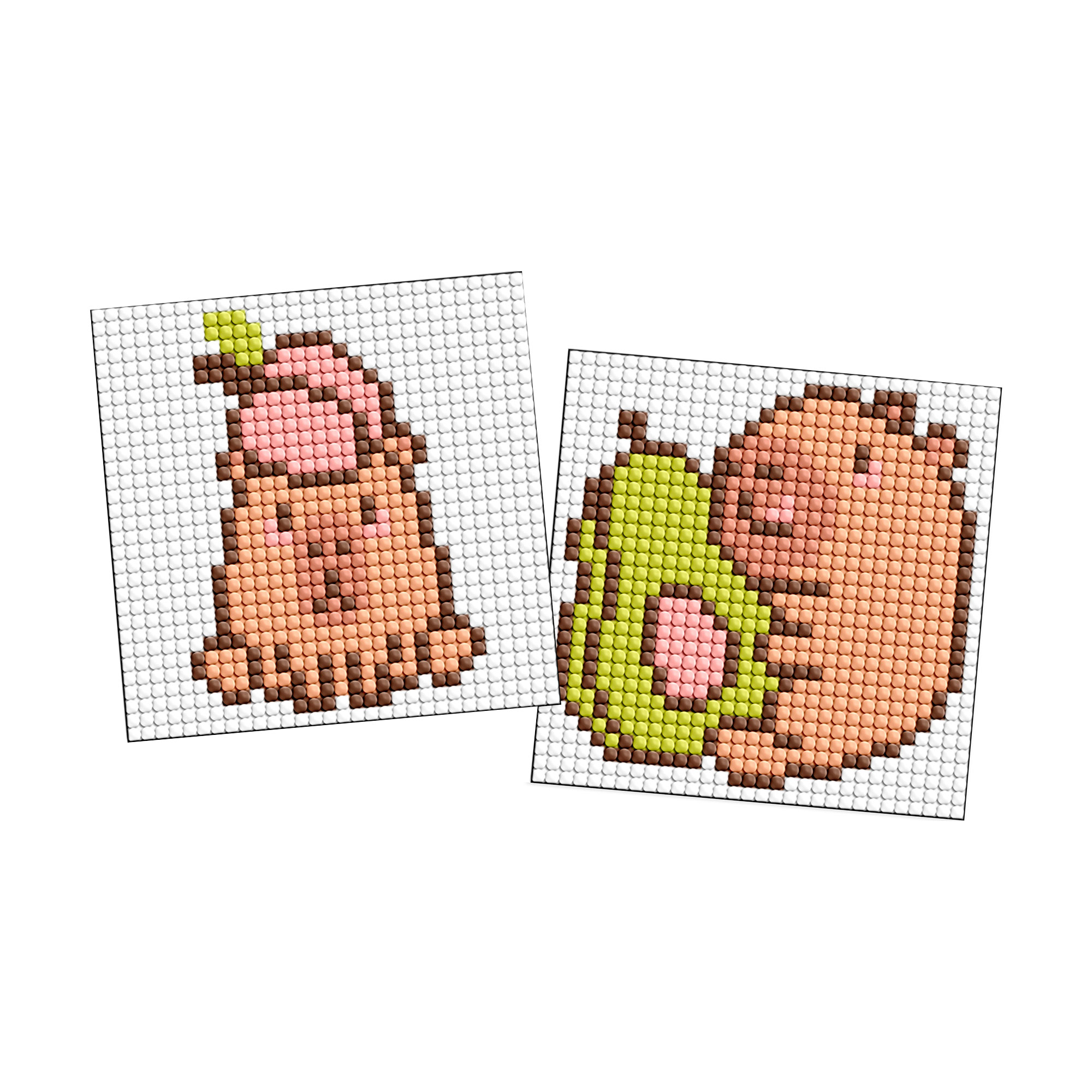 

Алмазна мозаїка на магнітній основі Ideyka Капібара: персик та авокадо, 9*9 см, 2 шт (AMG1157)