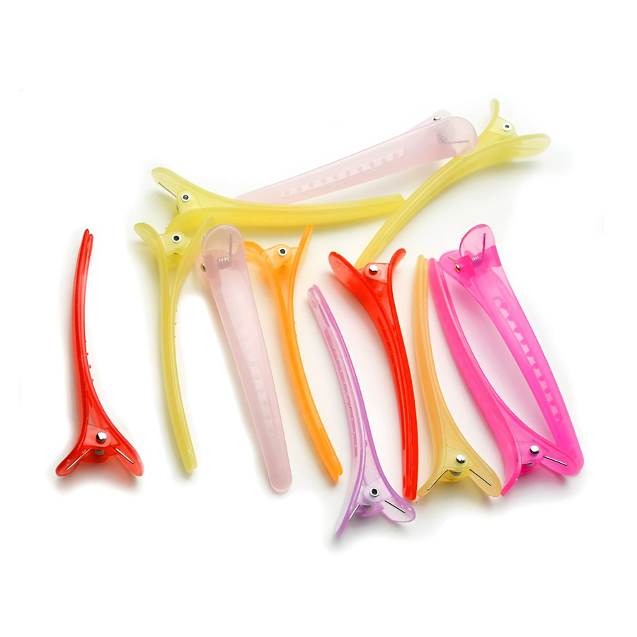 

Пробірні затискачі для волосся Cosmo Shop пластикові прозорі, кольорові, довжина 80 мм, 12 шт (CS76C)