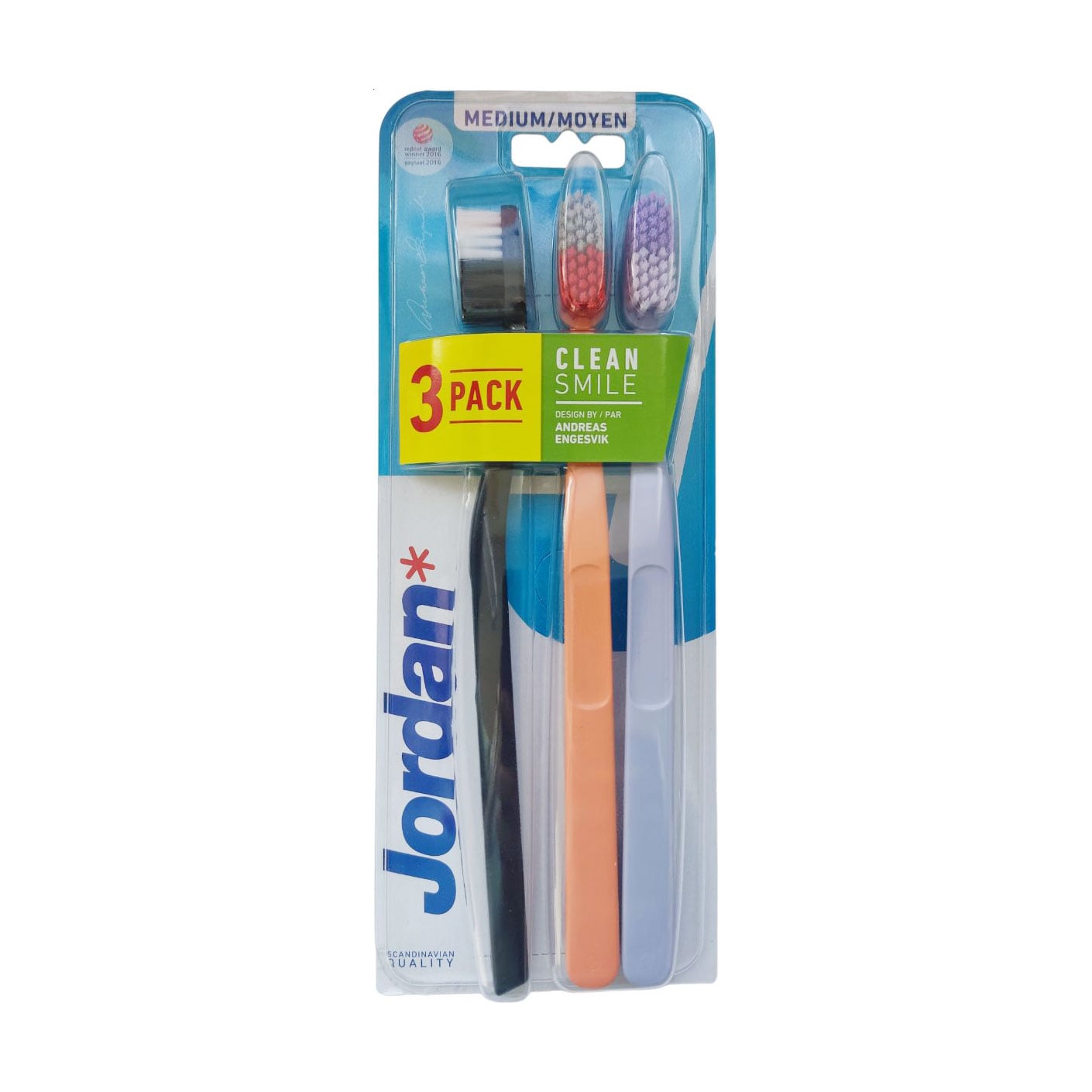 

Набір зубних щіток Jordan Clean Smile середньої жорсткості (чорна, 1 шт + помаранчева, 1 шт + бузкова, 1 шт)
