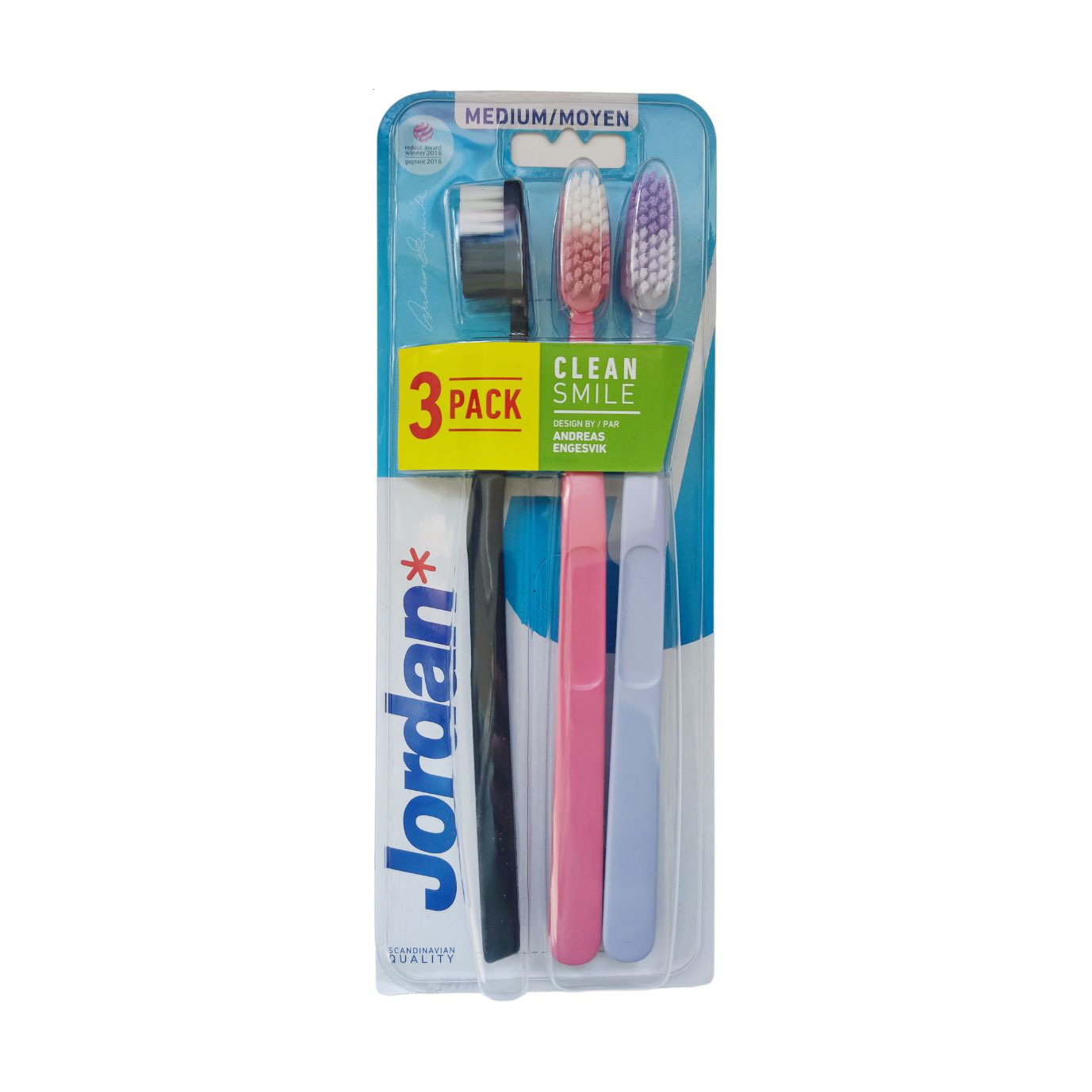 

Набір зубних щіток Jordan Clean Smile середньої жорсткості (чорна, 1 шт + бузкова, 1 шт+ рожева, 1 шт)