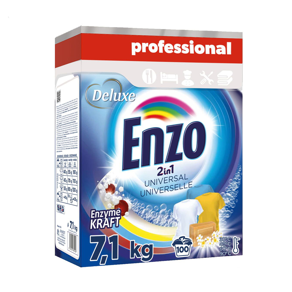 

Пральний порошок Deluxe Enzo 2 in 1 Universal 100 циклів прання, 7.1 кг
