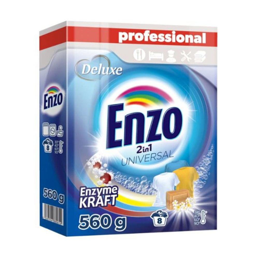 

Пральний порошок Deluxe Enzo 2 in 1 Universal 8 циклів прання, 560 г