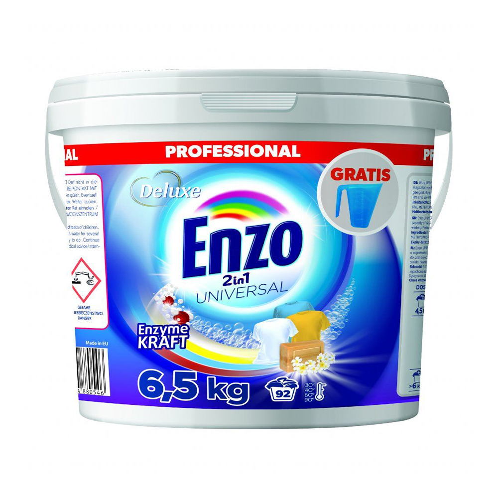 

Пральний порошок Deluxe Enzo 2 in 1 Universal 92 цикли прання, 6.5 кг