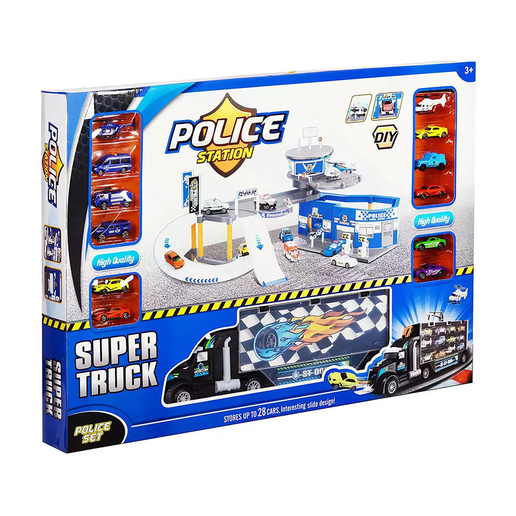 

Дитячий іграшковий набір Peng Rong Трек патрульної частини з автовозом, від 3 років, 89*65.5*10 см (P861-A)