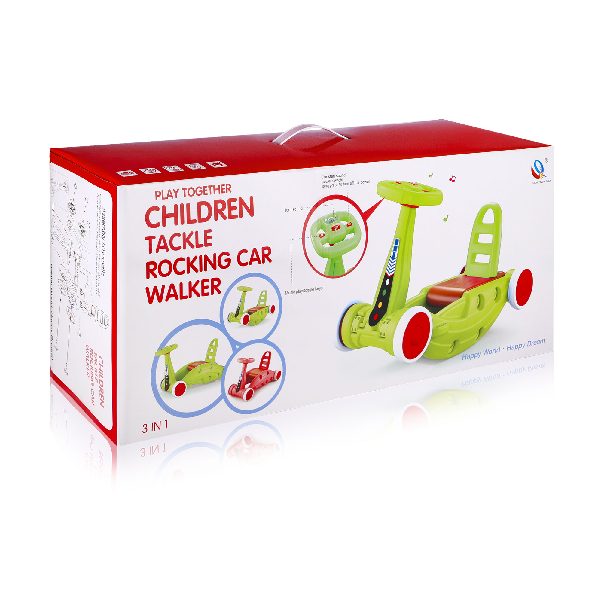 

Дитячий толокар 3 в 1 QICHUNYING TOYS Трансформер в гойдалку-каталку, зелений, 35*65 см (WFM800121)