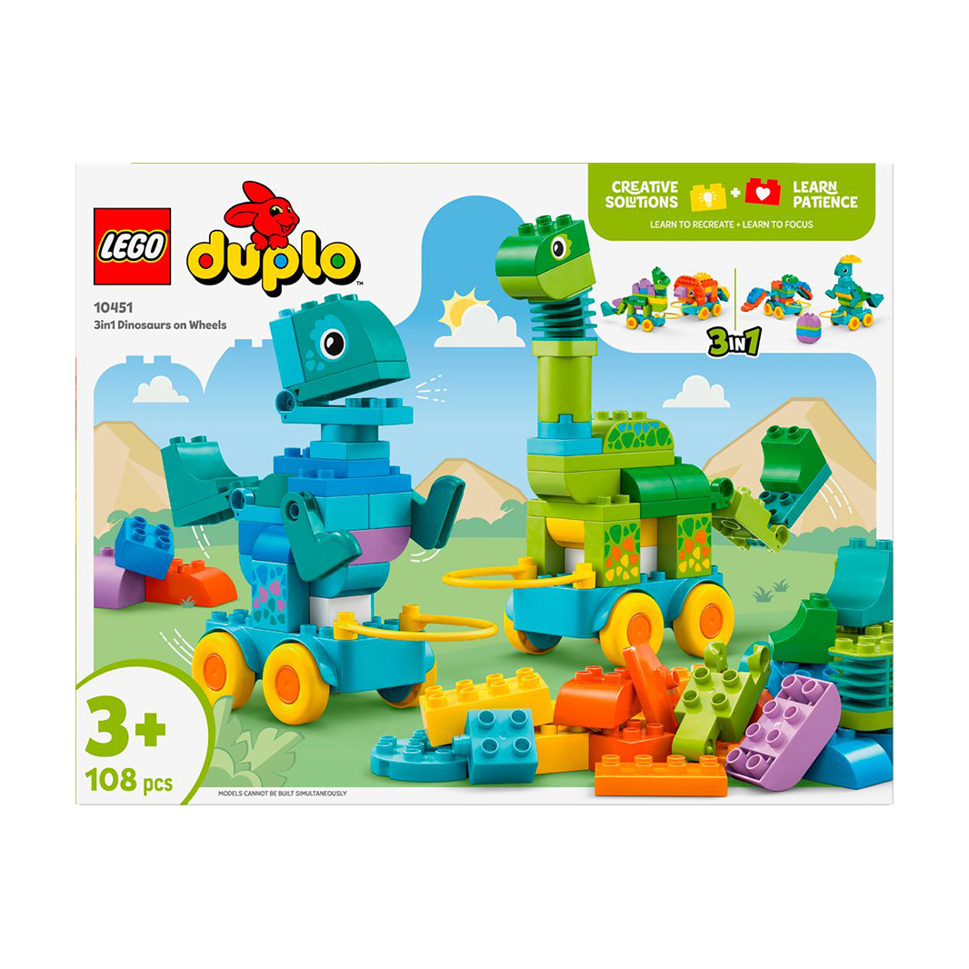 

Конструктор LEGO Duplo Динозаври на колесах 3 в 1, 108 деталей, від 3 років (10451)