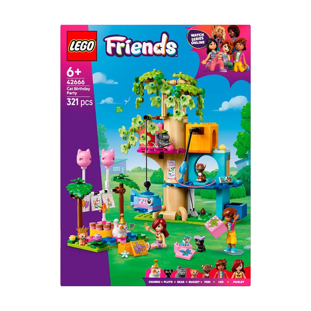 

Конструктор LEGO Friends День народження кота і будиночок на дереві, 321 деталь, від 6 років (42666)