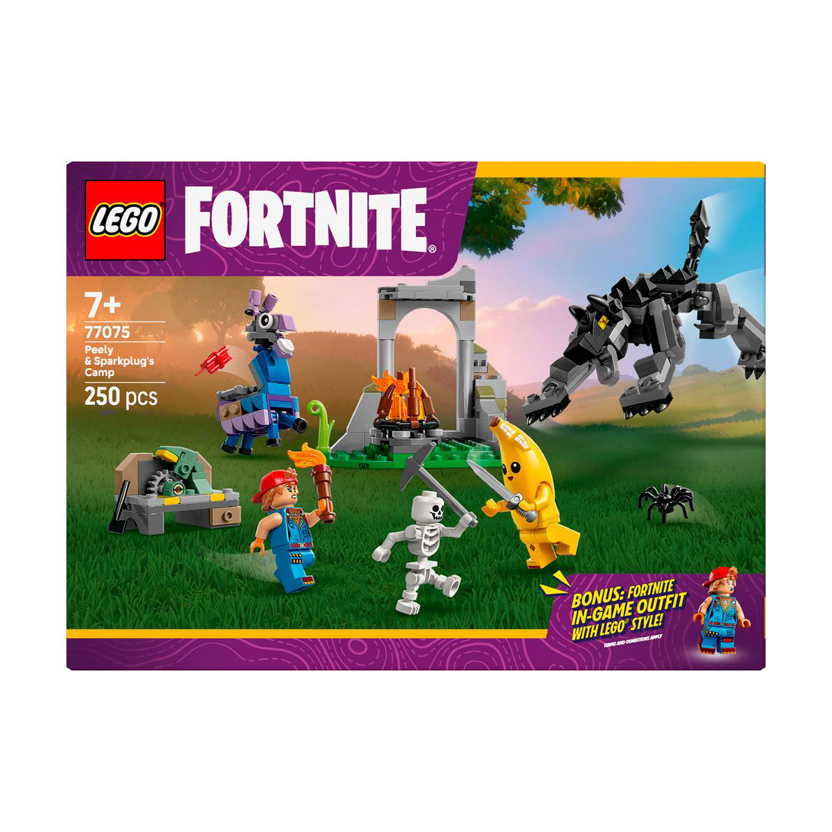 

Конструктор LEGO Fortnite Peely & Sparkplug's Camp, 250 деталей, від 7 років (77075)