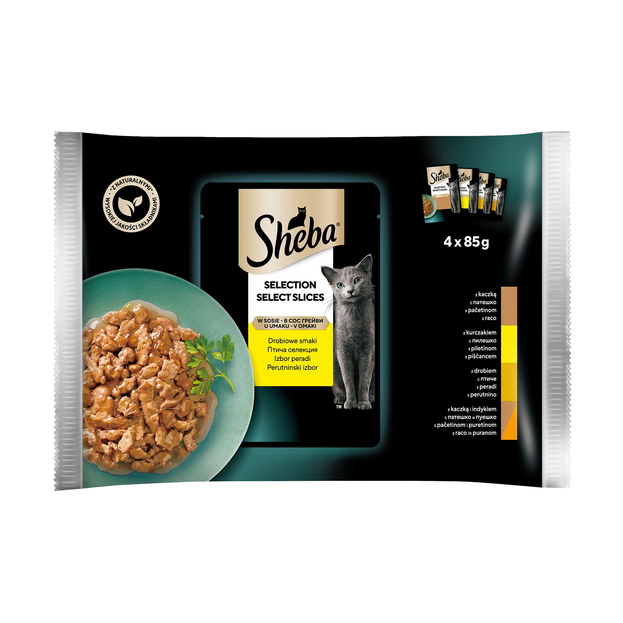 

Вологий корм для котів Sheba Select Slices асорті з м'яса птиці, в соусі, 4*85 г