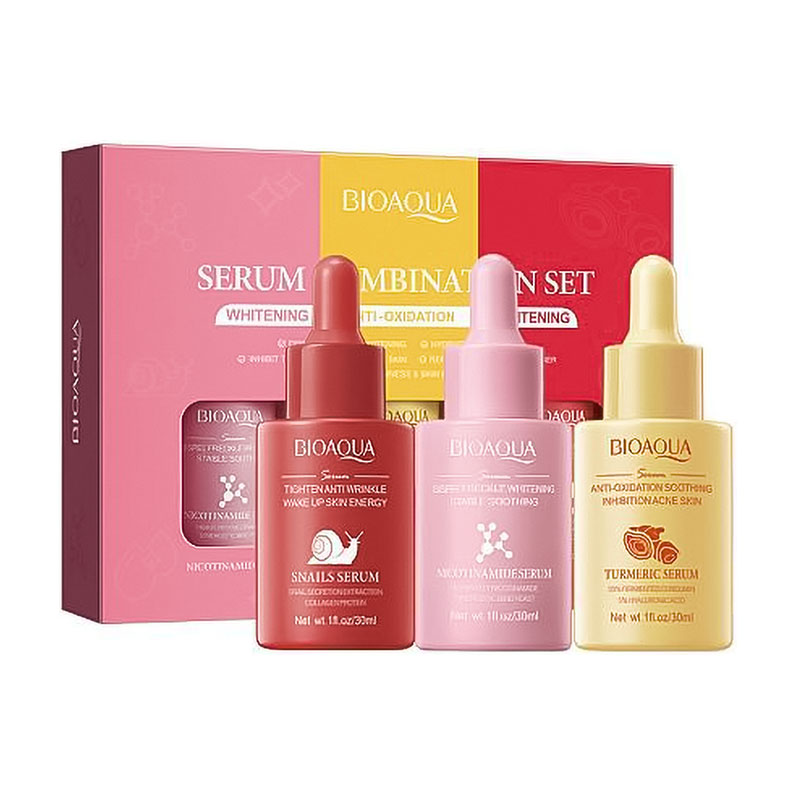 

Набір сироваток для обличчя Bioaqua Serum Combination Set (нікотинамід, 30 мл + куркума, 30 мл + муцин равлика, 30 мл)