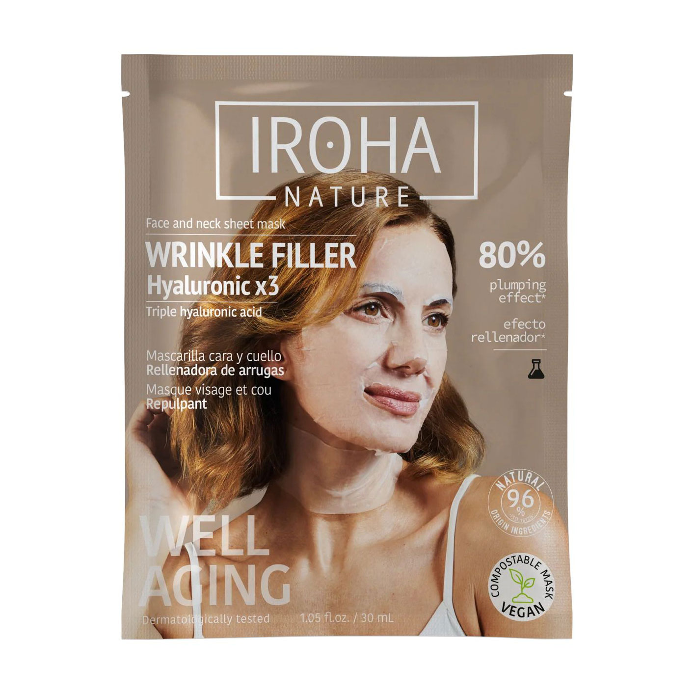 

Тканинна маска для обличчя Iroha Nature Wrinkle Filler Face Sheet Mask з гіалуроновою кислотою, 30 мл