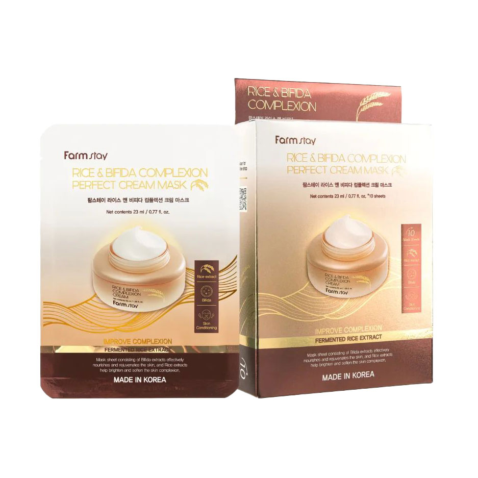 

Тканинна крем-маска для обличчя FarmStay Rice & Bifida Cream Mask, 10*23 мл