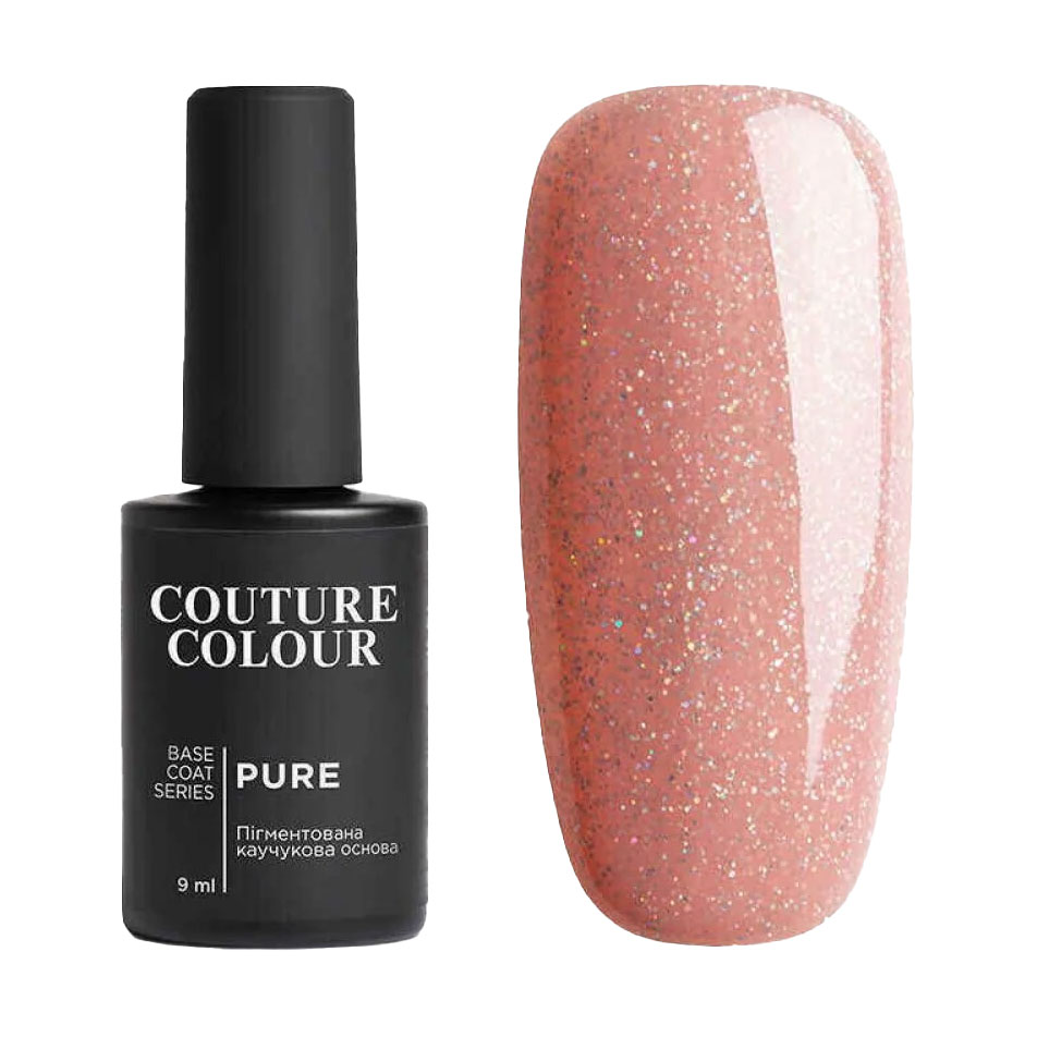 

Камуфлювальна каучукова база для гель-лаку Couture Colour Pure Base Coat 09 Рожева карамель із шимером, 9 мл