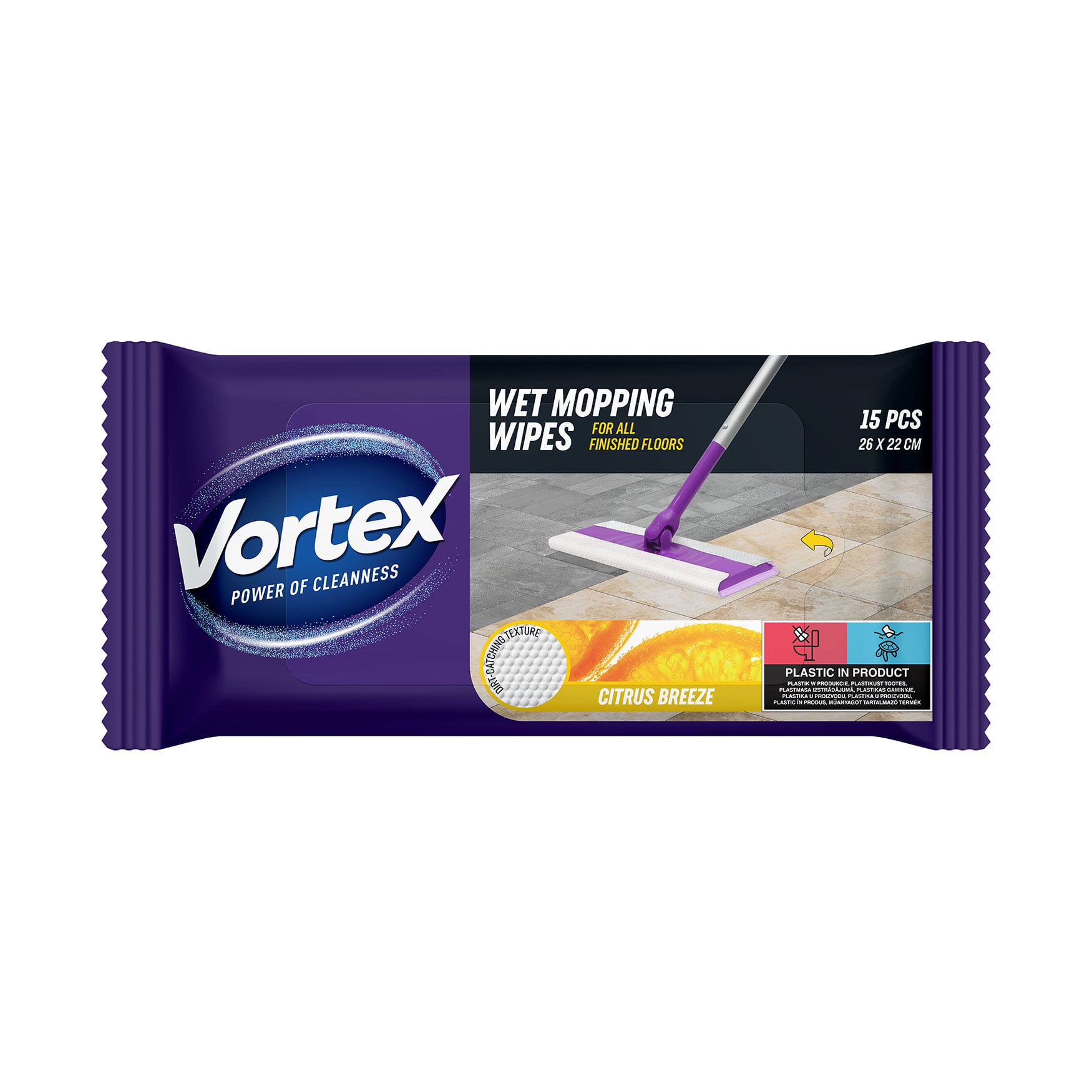 

Господарчі вологі серветки для підлоги Vortex Citrus Breeze, 15 шт