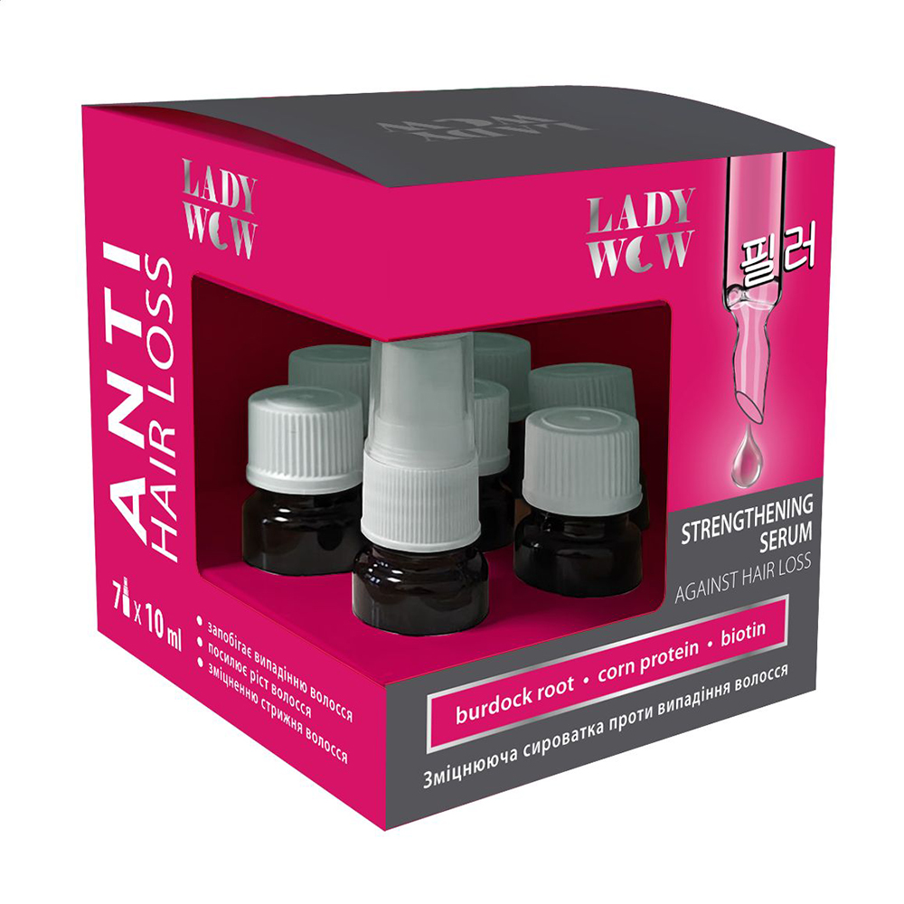

Уцінка! Зміцнювальна сироватка Lady Wow Anti Hair Loss Strengthening Serum проти випадіння волосся, 7*10 мл