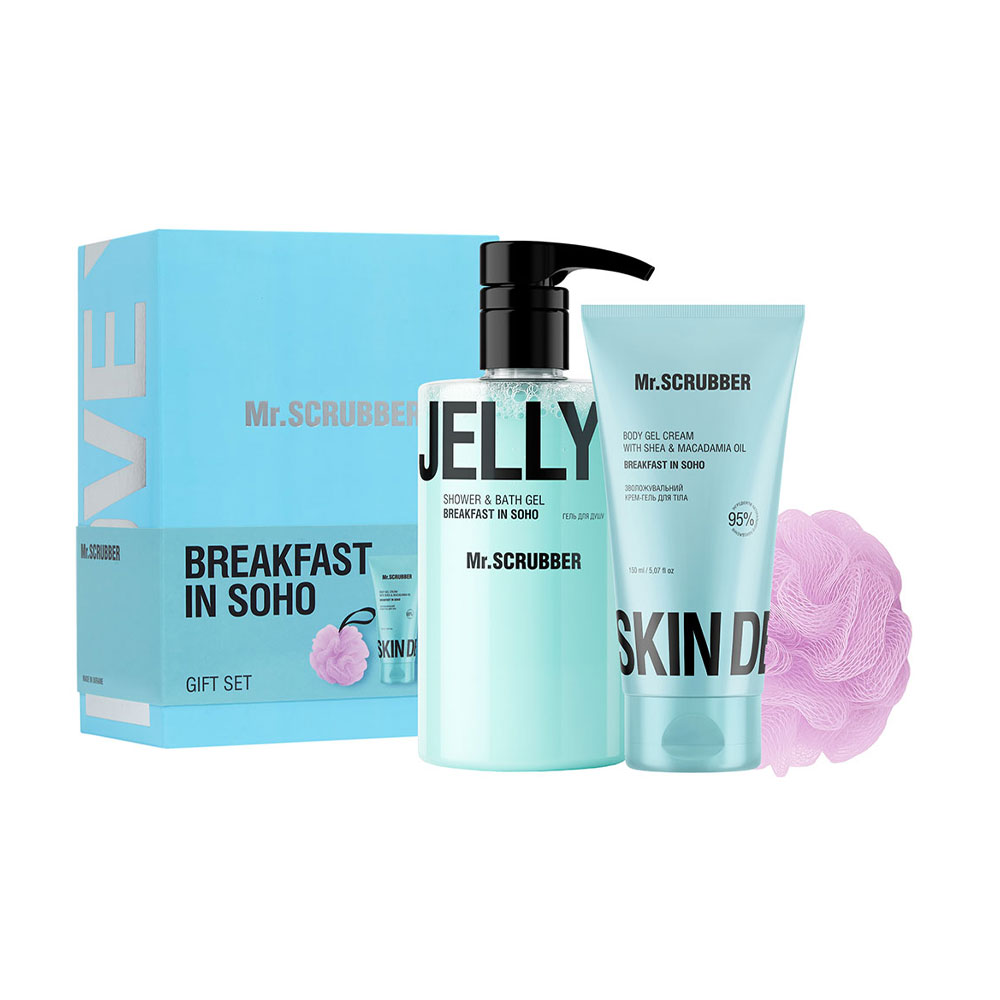 

Подарунковий набір Mr.Scrubber Breakfast In Soho (гель для душу, 500 мл + зволожувальний крем-гель для тіла, 150 мл + мочалка, 1 шт)
