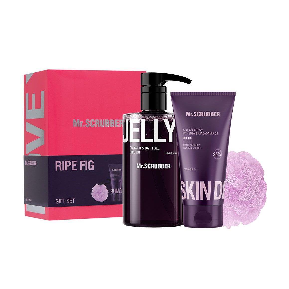 

Подарунковий набір Mr.Scrubber Ripe Fig (гель для душу, 500 мл + зволожувальний крем-гель для тіла, 150 мл + мочалка, 1 шт)