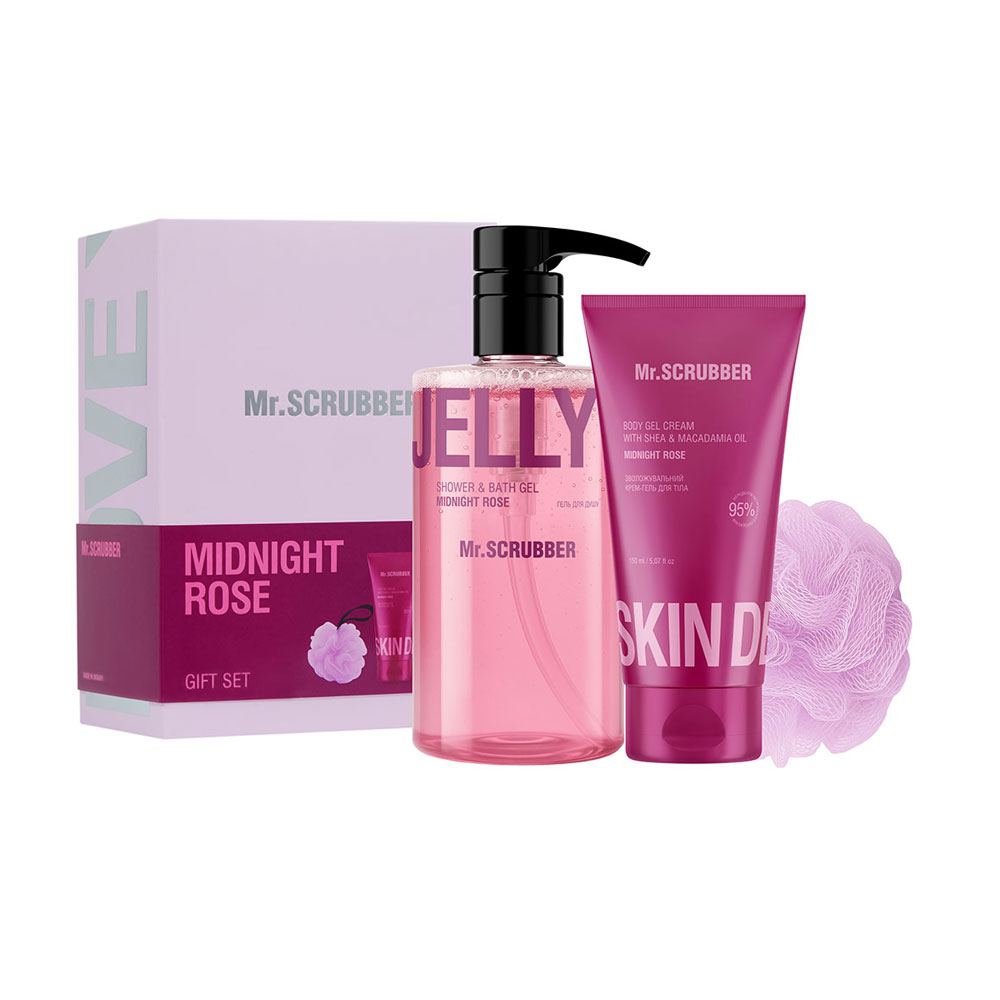 

Подарунковий набір Mr.Scrubber Midnight Rose (гель для душу, 500 мл + зволожувальний крем-гель для тіла, 150 мл + мочалка, 1 шт)