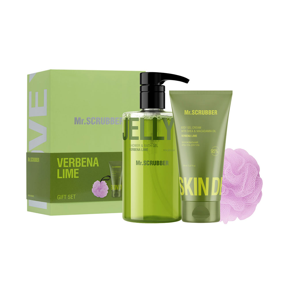 

Уцінка! Подарунковий набір Mr.Scrubber Verbena Lime (гель для душу, 500 мл + зволожувальний крем-гель для тіла, 150 мл + мочалка, 1 шт)