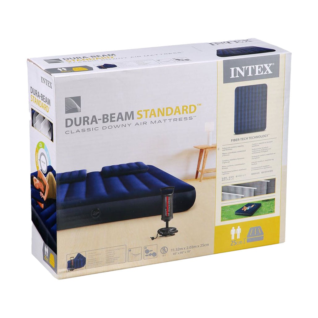 

Надувний матрац Intex з подушками та насосом, синій, 152*203*25 см (Різ5765)