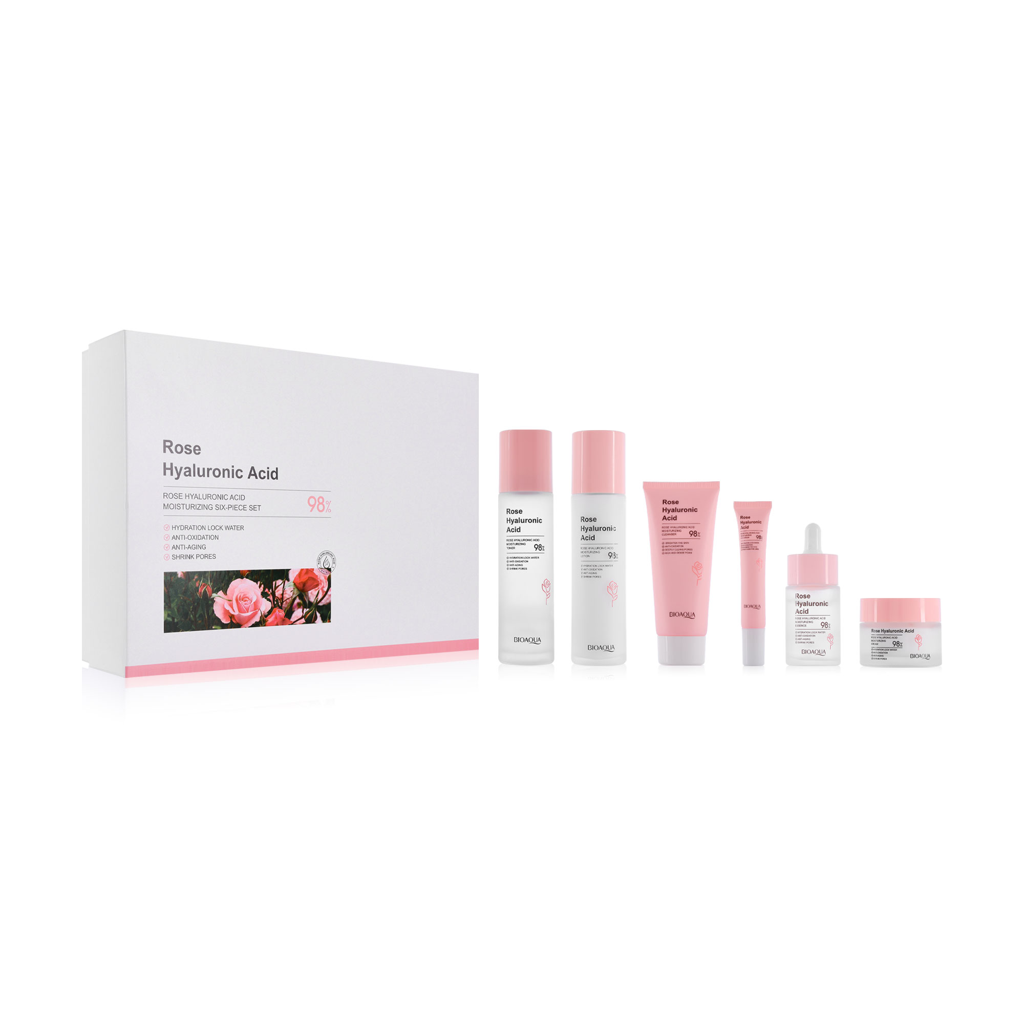 

Набір для обличчя Bioaqua Rose Hyaluronic Acid Moisturizing Six-Piece Set, 6 продуктів
