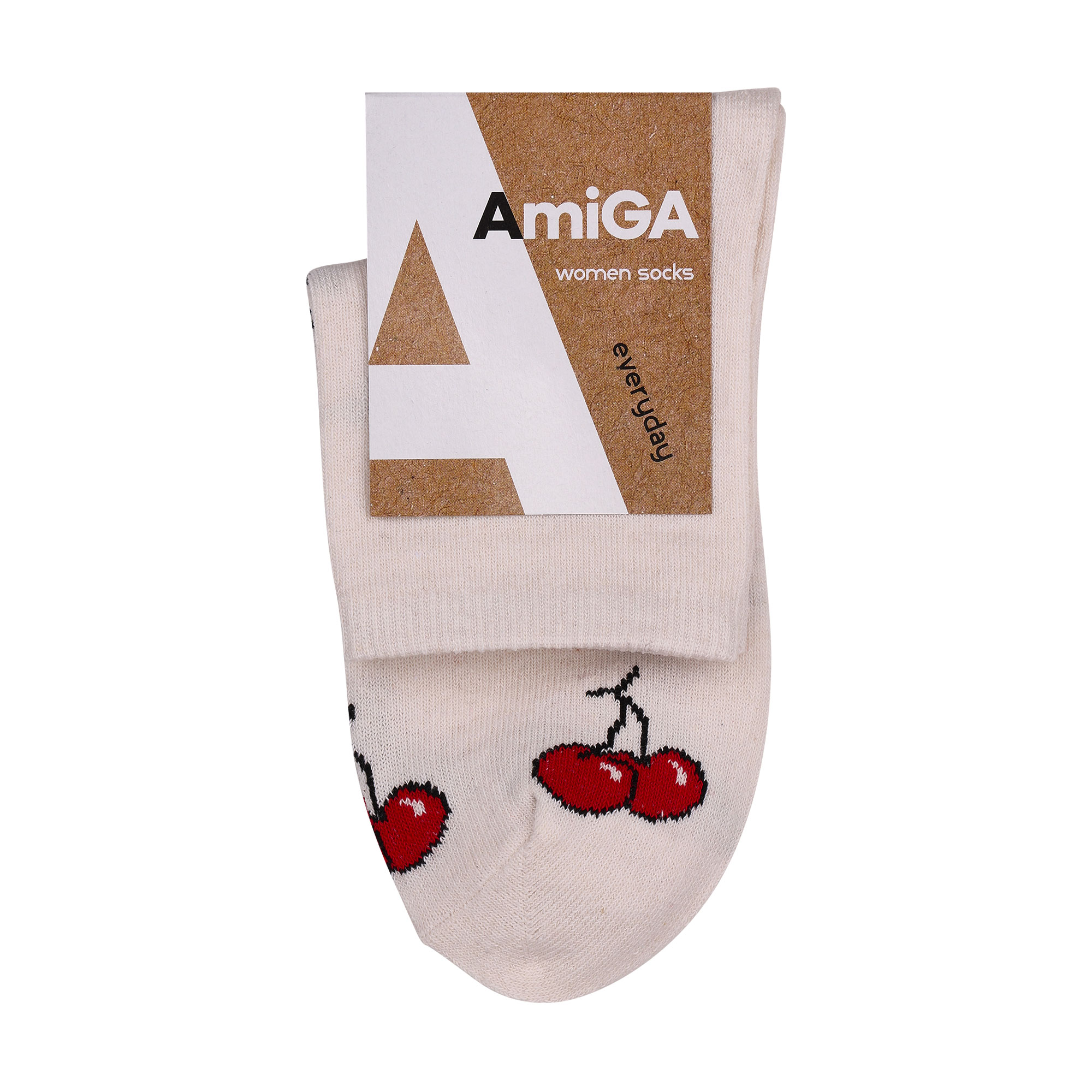 

Жіночі шкарпетки AmiGA вишня, молочні, розмір 23-25