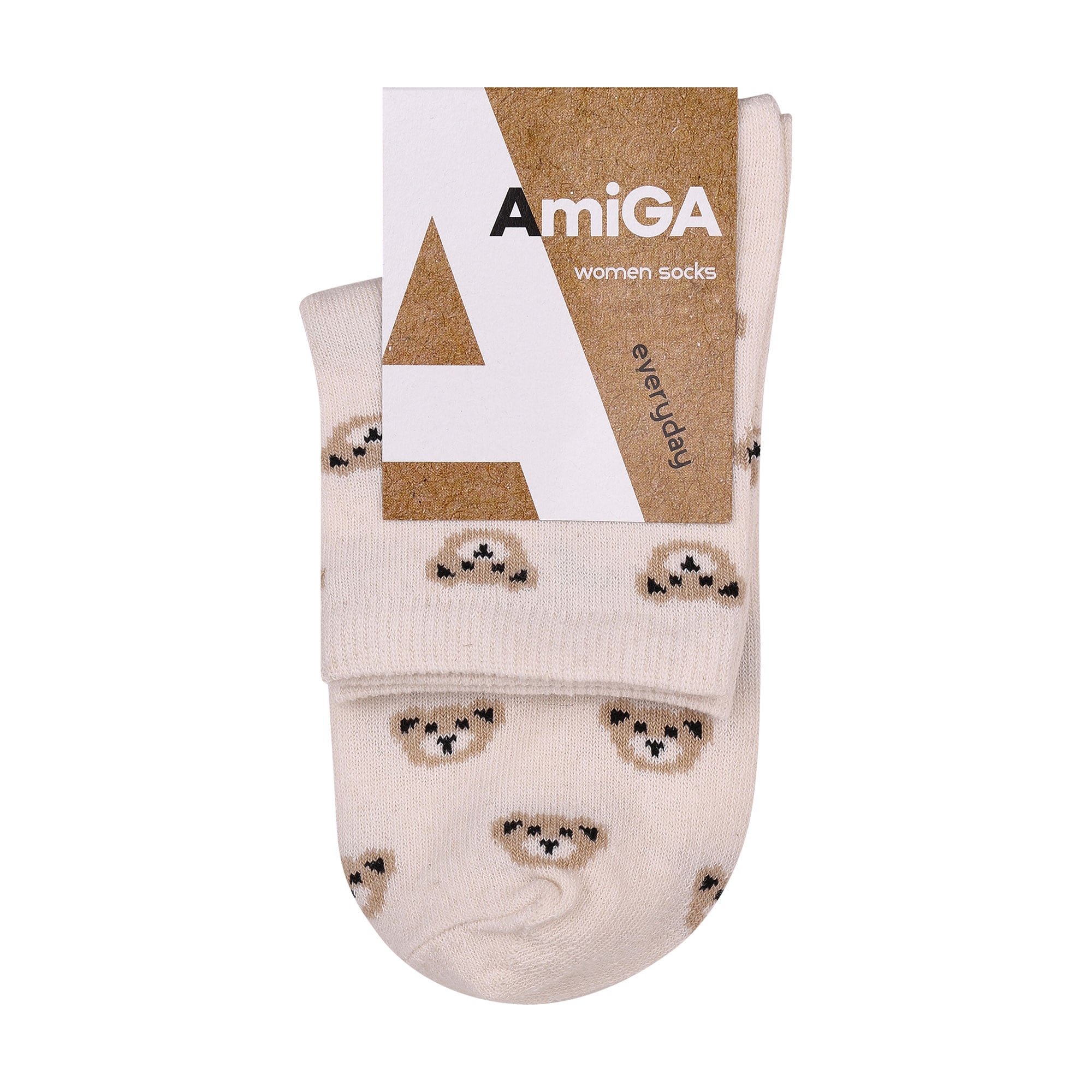 

Шкарпетки жіночі AmiGA Ведмідь бежевий на молочному тлі, розмір 23-25