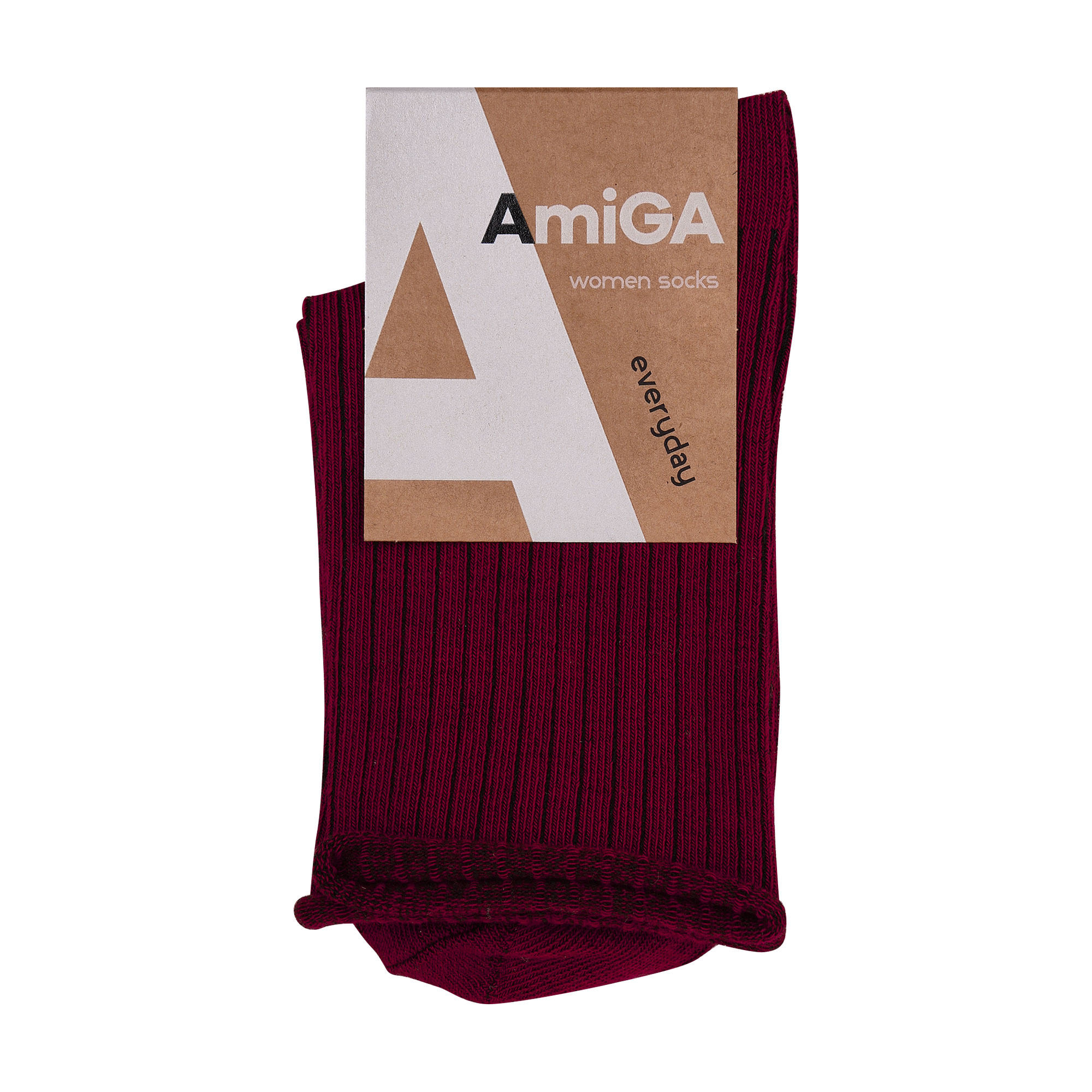 

Жіночі шкарпетки AmiGA високі, антистрес рубчик, бордо, розмір 23-25