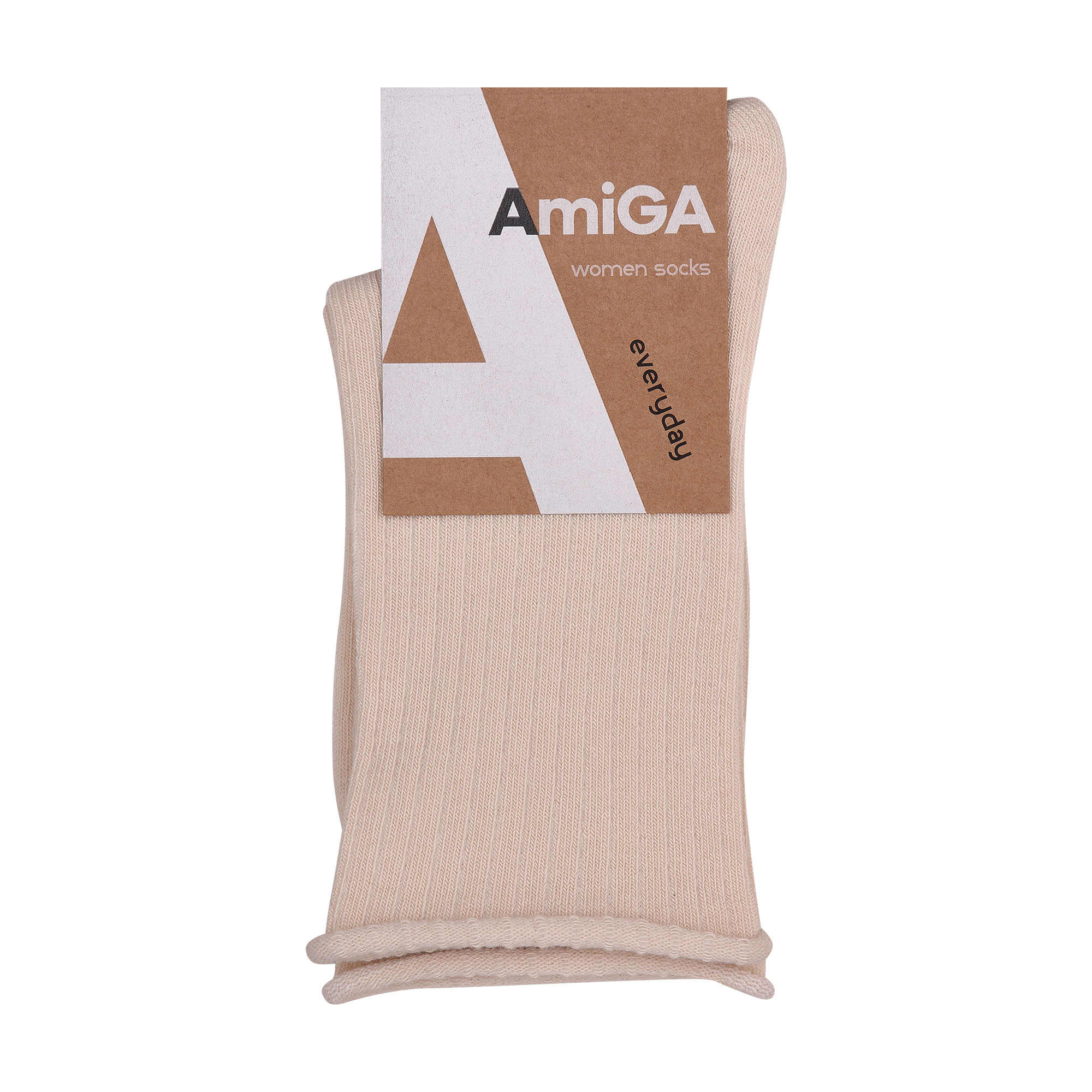 

Жіночі шкарпетки AmiGA високі, антистрес рубчик, молочні, розмір 23-25