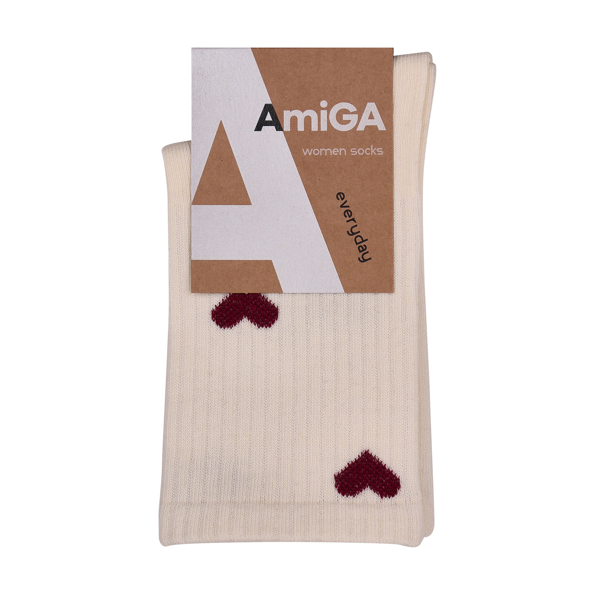 

Жіночі шкарпетки AmiGA бордове сердце на молочному фоні, розмір 23-25