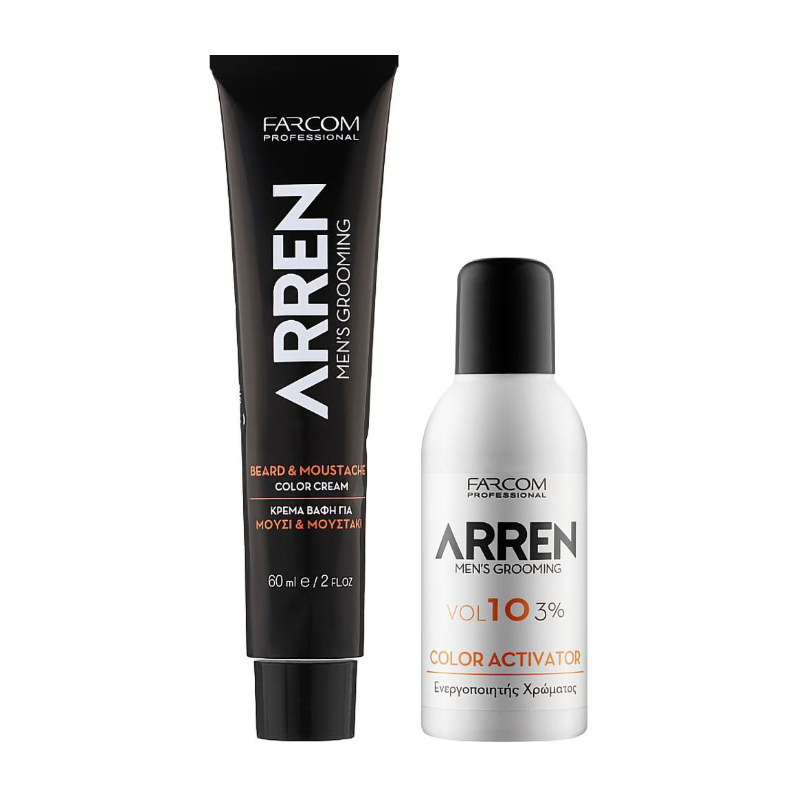 

Чоловічий набір для фарбування бороди та вусів Arren Men's Grooming (фарба, 60 мл + активатор 3%, 70 мл + рукавички)