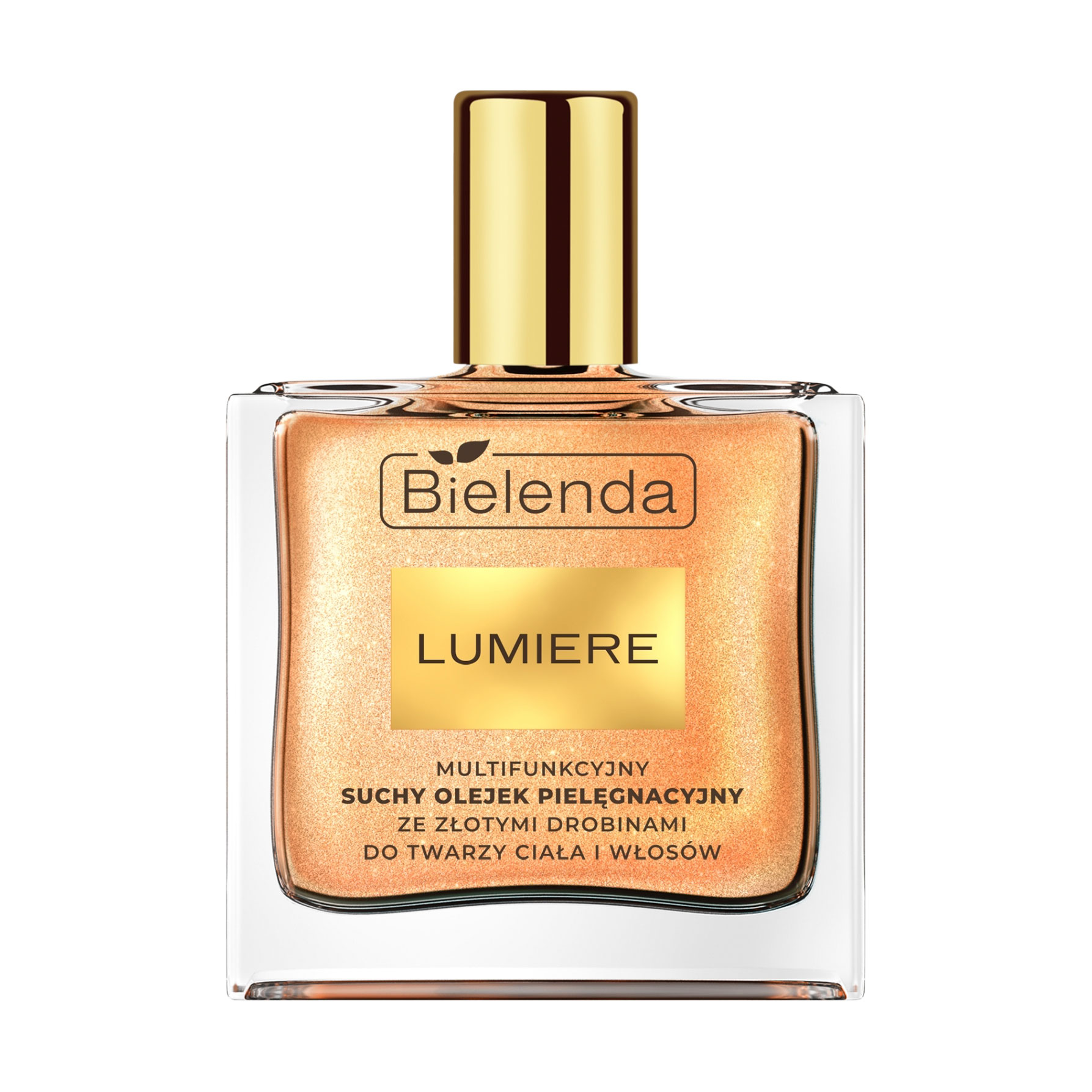 

Багатофункціональна суха олія для догляду за обличчям, тілом і волоссям Bielenda Lumiere з золотими частинками, 50 мл