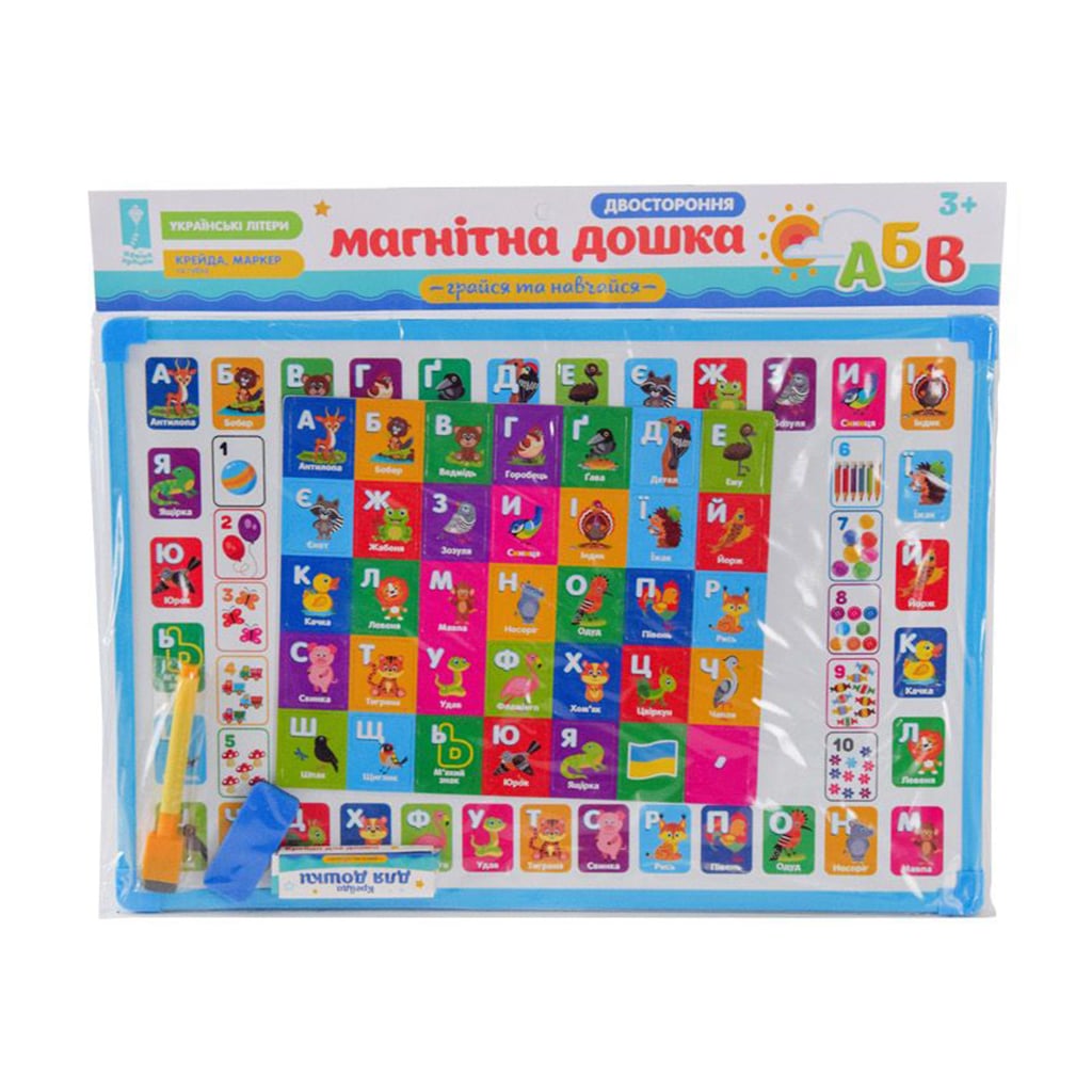 

Двостороння магнітна дошка для малювання Країна Iграшок з магнітами, крейдою, маркером та губкою, від 3 років, 44*30 см (PL-7003ua)