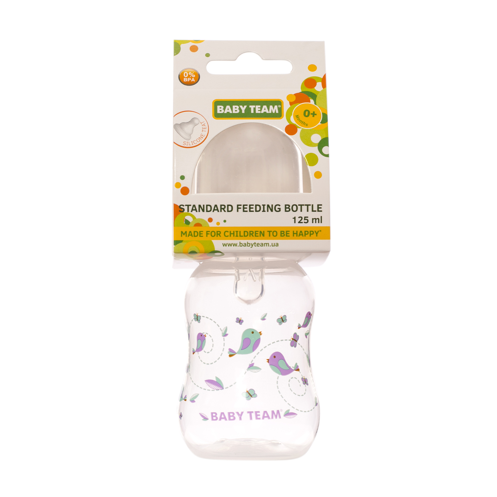 

Пляшечка для годування Baby Team з силіконовою соскою, від народження, біла, 125 мл (1111)