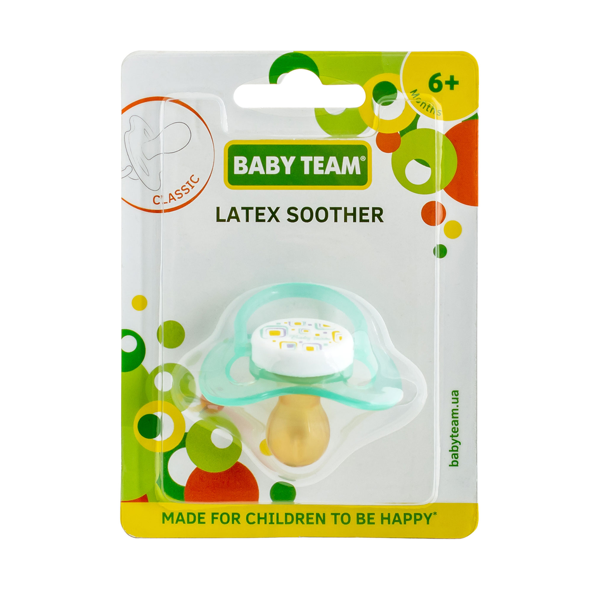 

Пустушка Baby Team латексна, класична, від 6 місяців, м'ятна (3222)