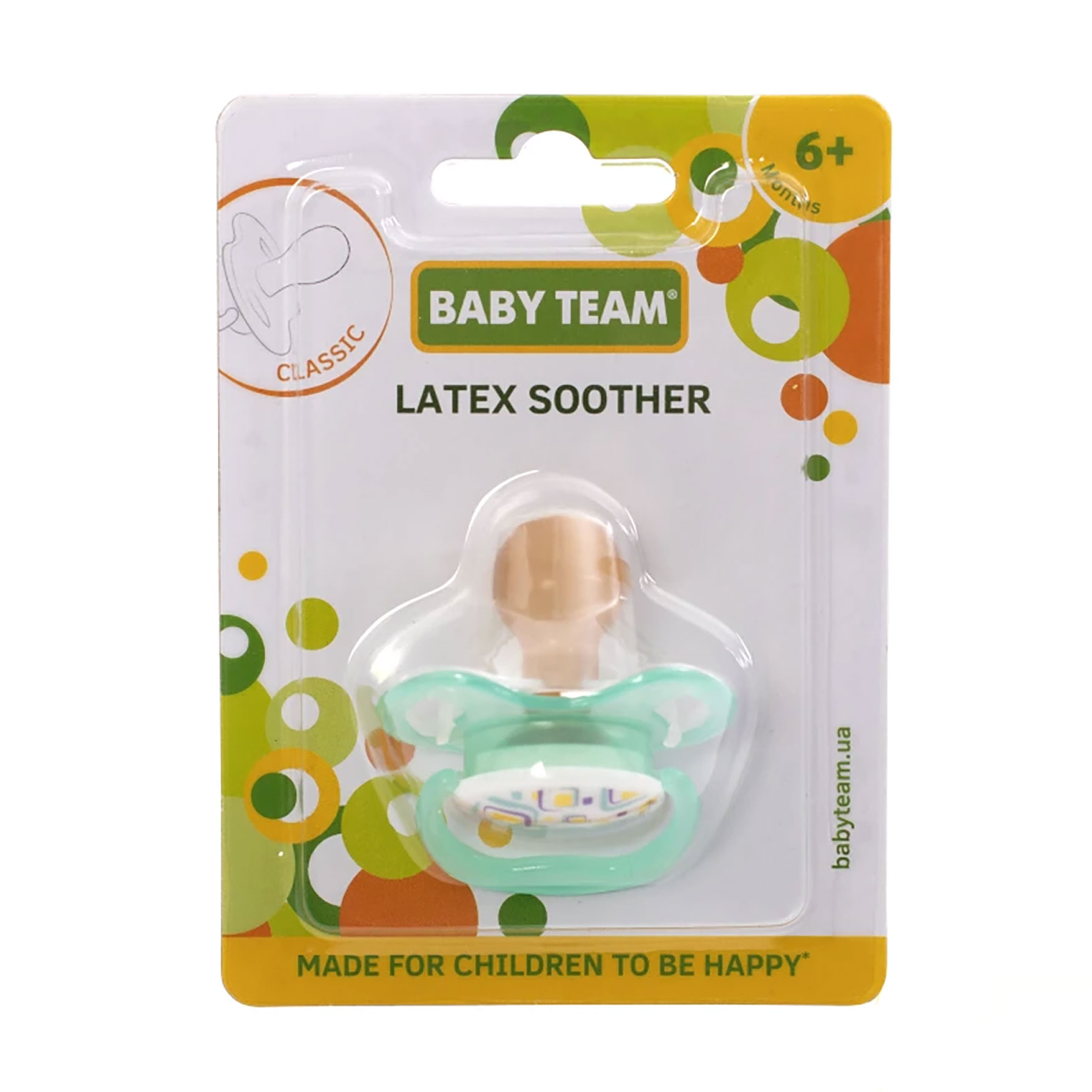 

Пустушка Baby Team латексна, класична, від 6 місяців, м'ятна (3222)