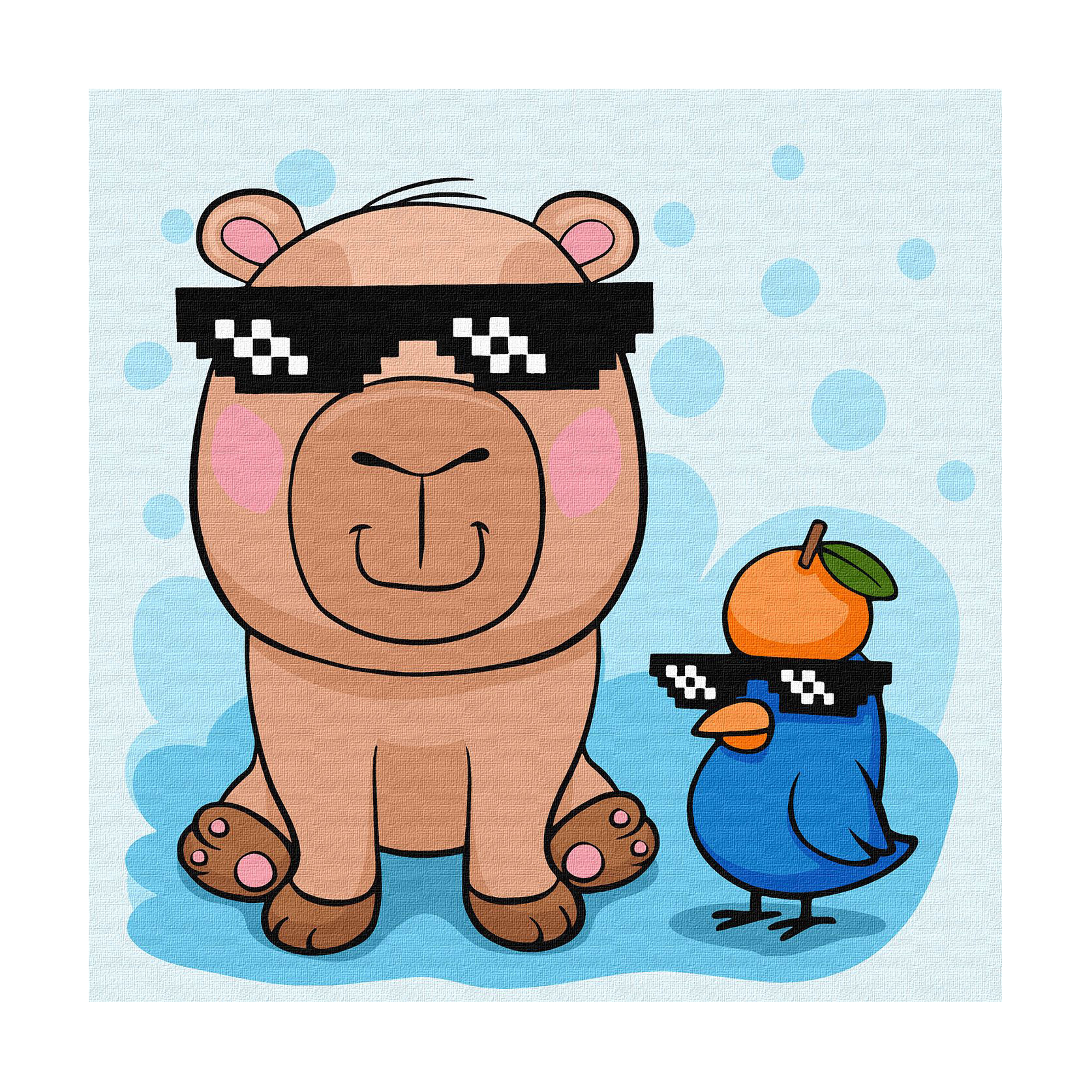 

Картина за номерами Ideyka Капібара і пташка в окулярах, 30*30 см (KHO1277)