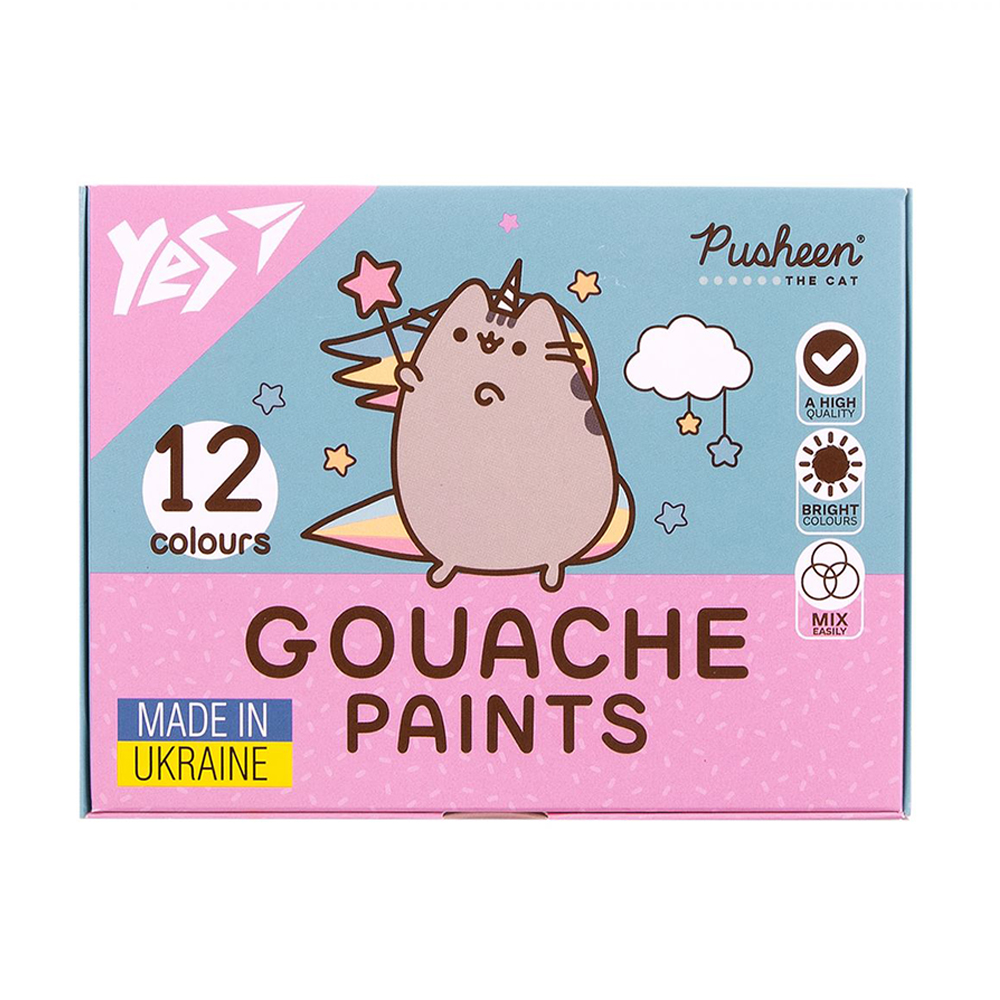 

Гуаш для малювання YES Pusheen, 12 кольорів, 12*20 мл (230402)
