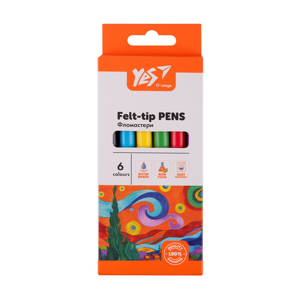 

Набір кольорових фломастерів YES Orange Line у картонній коробці, 6 кольорів (650543)