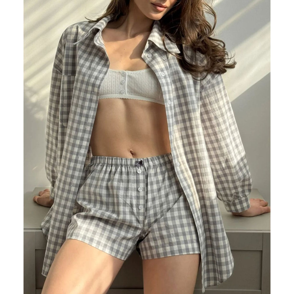 

Сорочка жіноча Miso Бавовна варена, клітинка сіра, розмір M (14974)