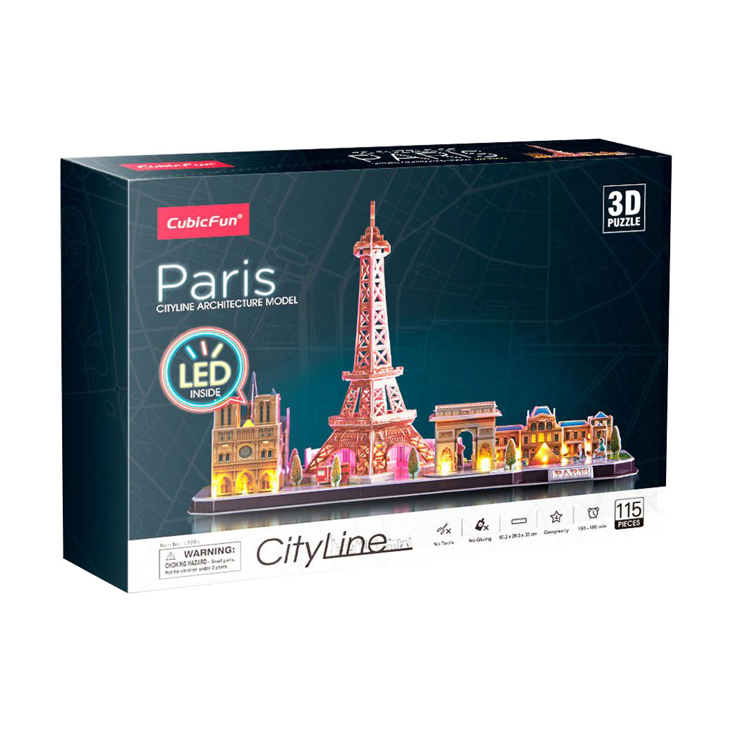 

Тривимірна головоломка-конструктор з LED-підсвіткою CubicFun Париж, від 6 років, 115 деталей (L525h)