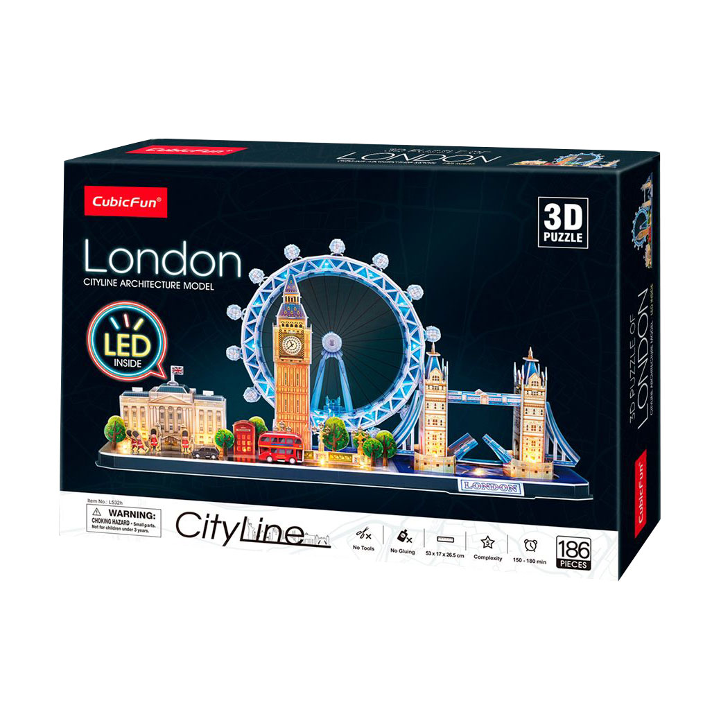 

Тривимірна головоломка-конструктор з LED-підсвіткою CubicFun City Line London, від 8 років, 186 деталей (L532h)
