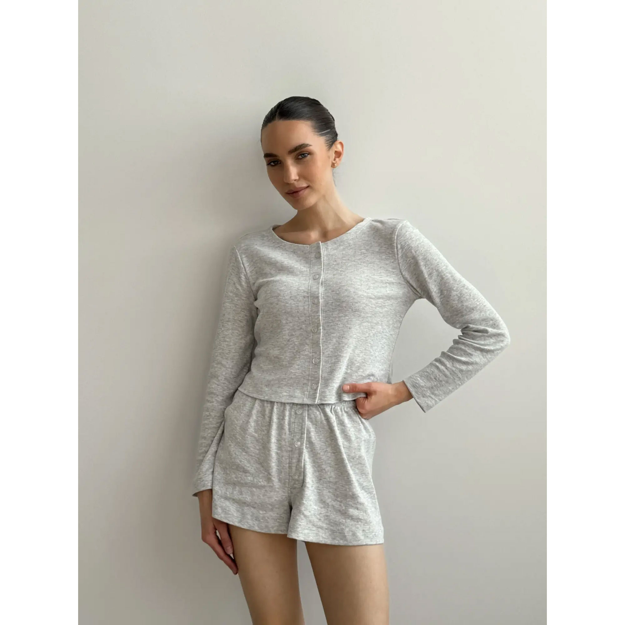 

Лонгслів жіночий Miso Рібана, ромб, сірий, розмір M (15437)