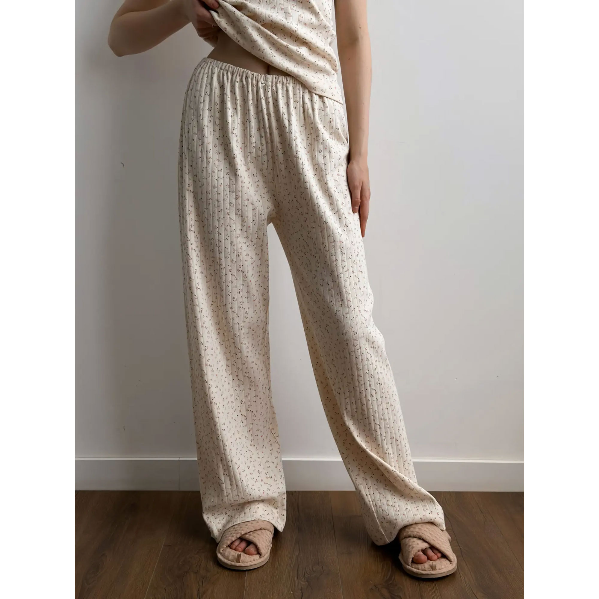 

Штани жіночі Miso Рібана, широкі, рожева квітка, розмір S (15382)