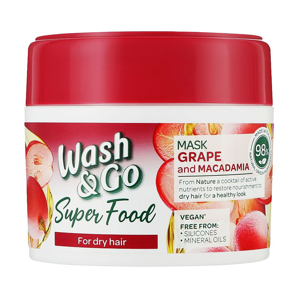 

Маска Wash&Go Super Food Mask для сухого волосся, з виноградом та макадамією, 300 мл